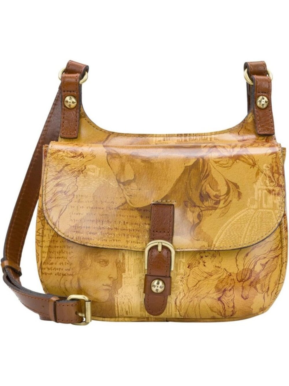 Stylish Leather Crossbody Saddle Bag - Italian Sketchbook Design, Perfect for